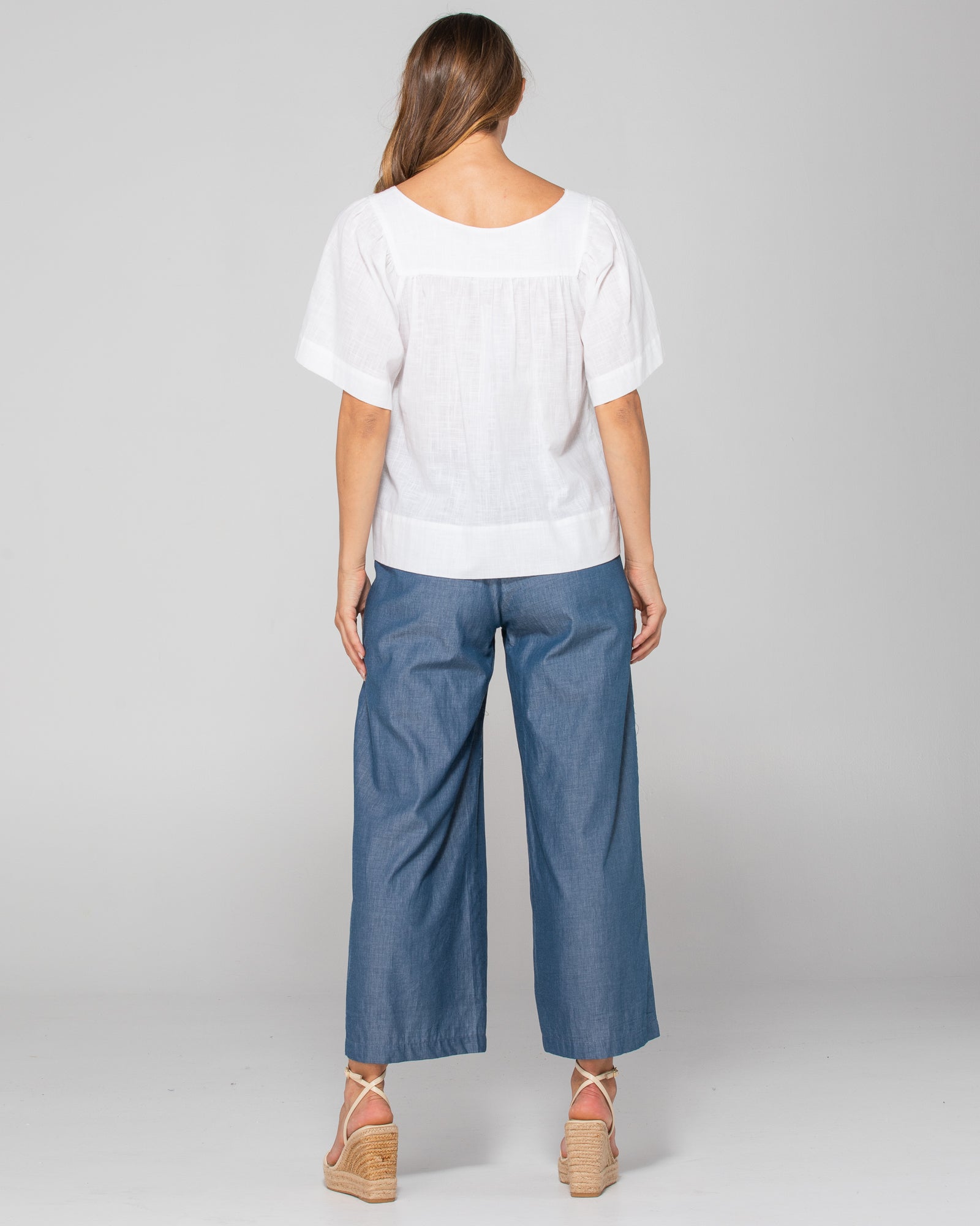 Ria Pant With Pockets - Blue Chambray