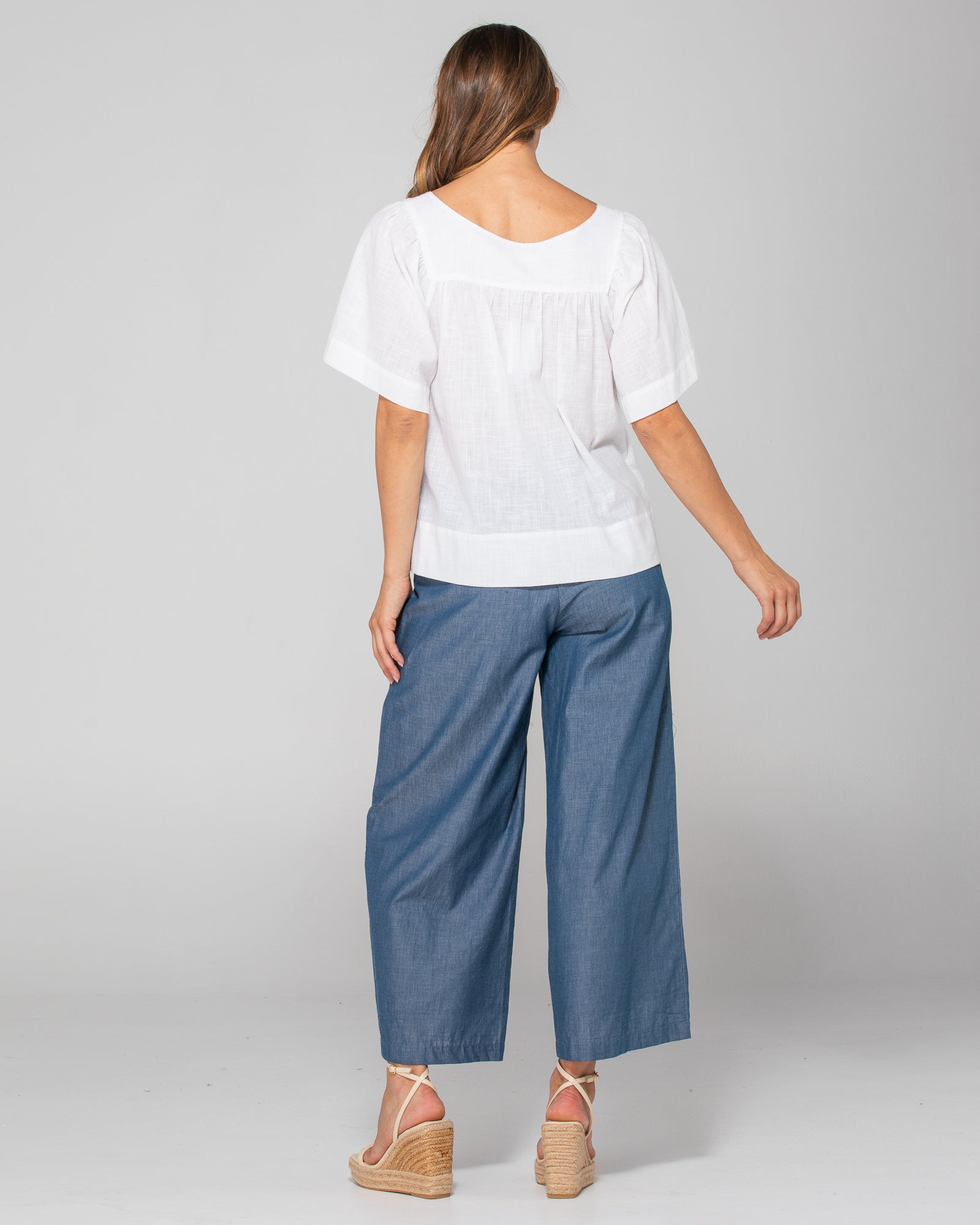 Ria Pant With Pockets - Blue Chambray