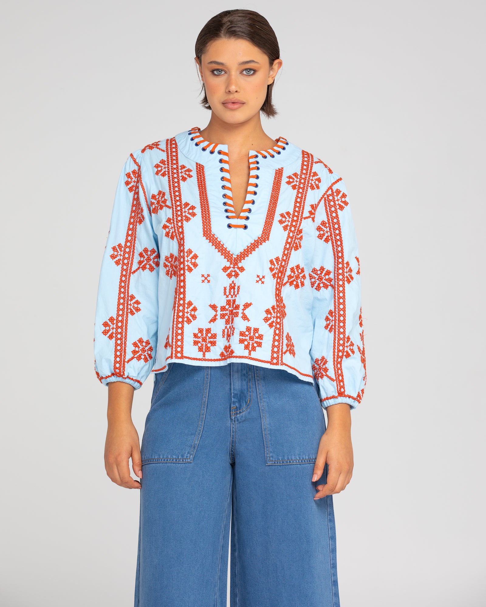 Bella Top - Blue/Rust