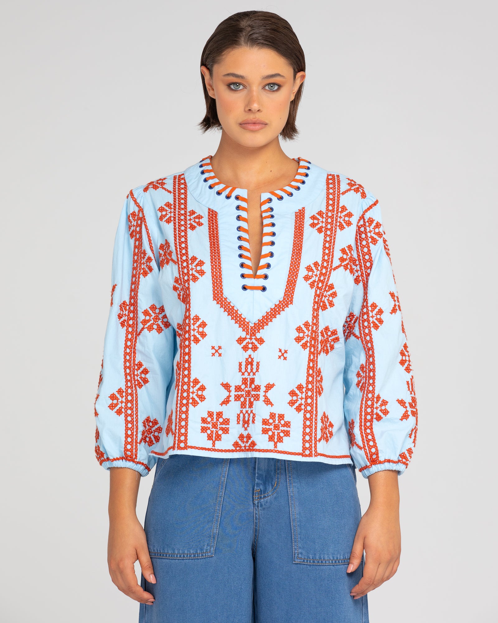 Bella Top - Blue/Rust