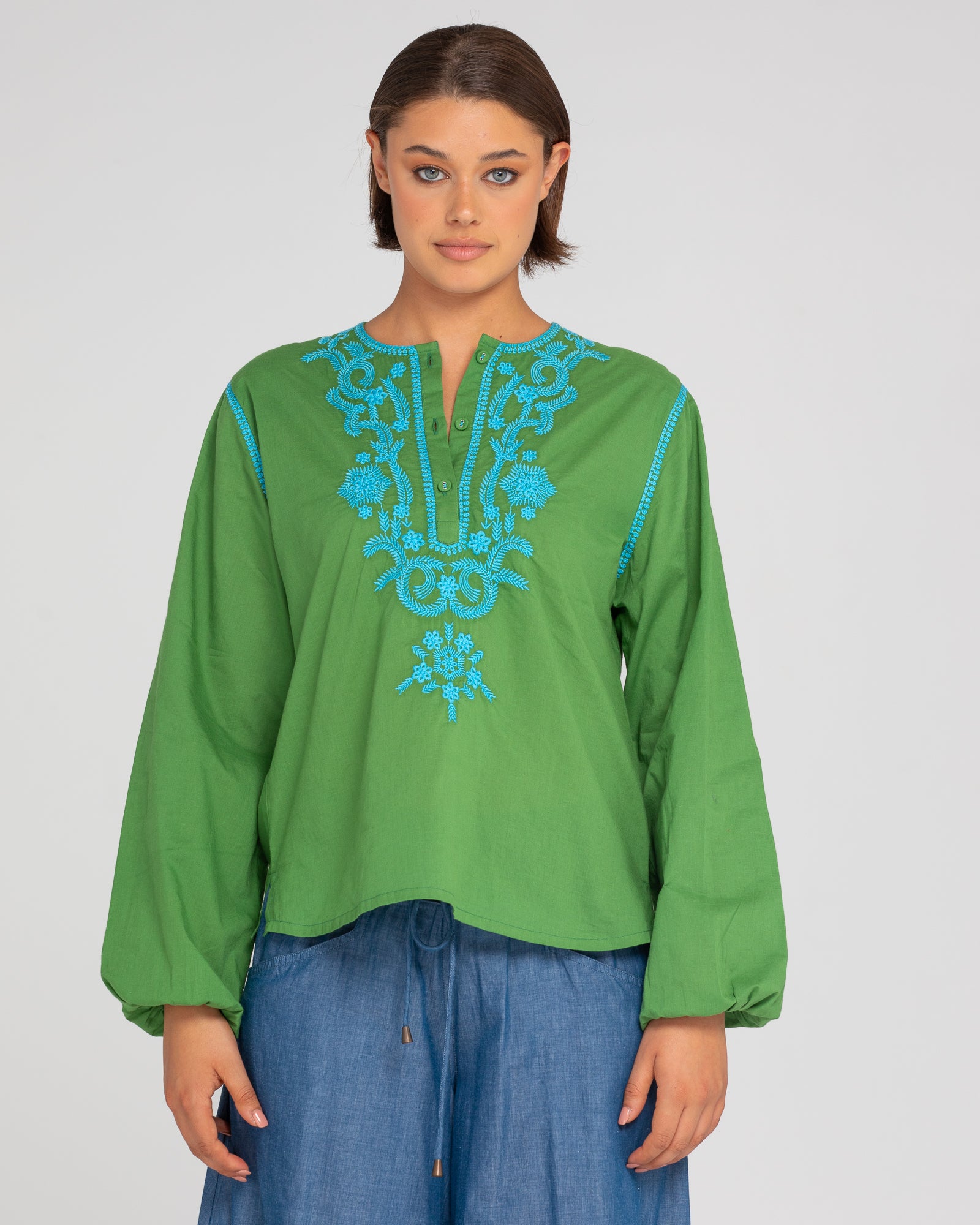 Jadu Shirt - Embroidered Green