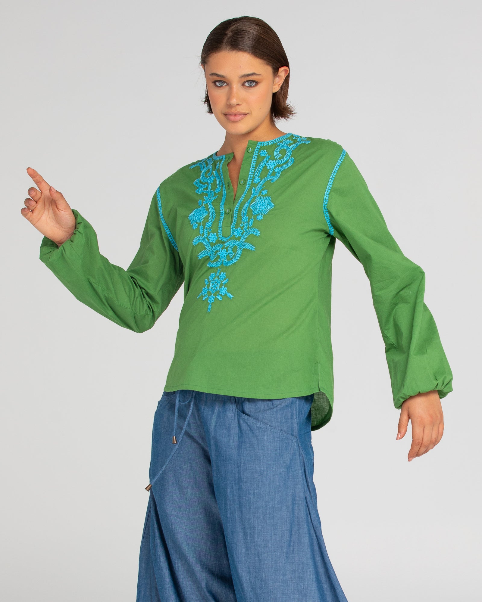 Jadu Shirt - Embroidered Green