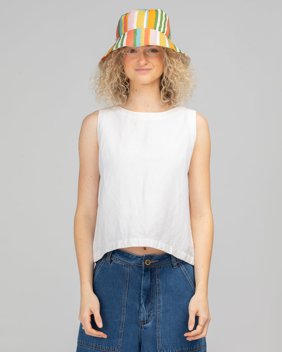 Reversible Wide Brim Bucket Hat - Colada/Ailana Stripe